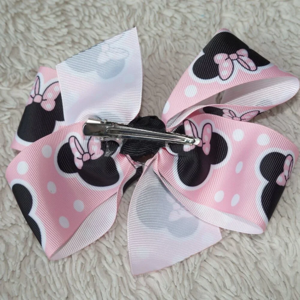 Pink Polka Dot Disney Minnie Mouse Ribbon Hair Bow with Alligator Clip
